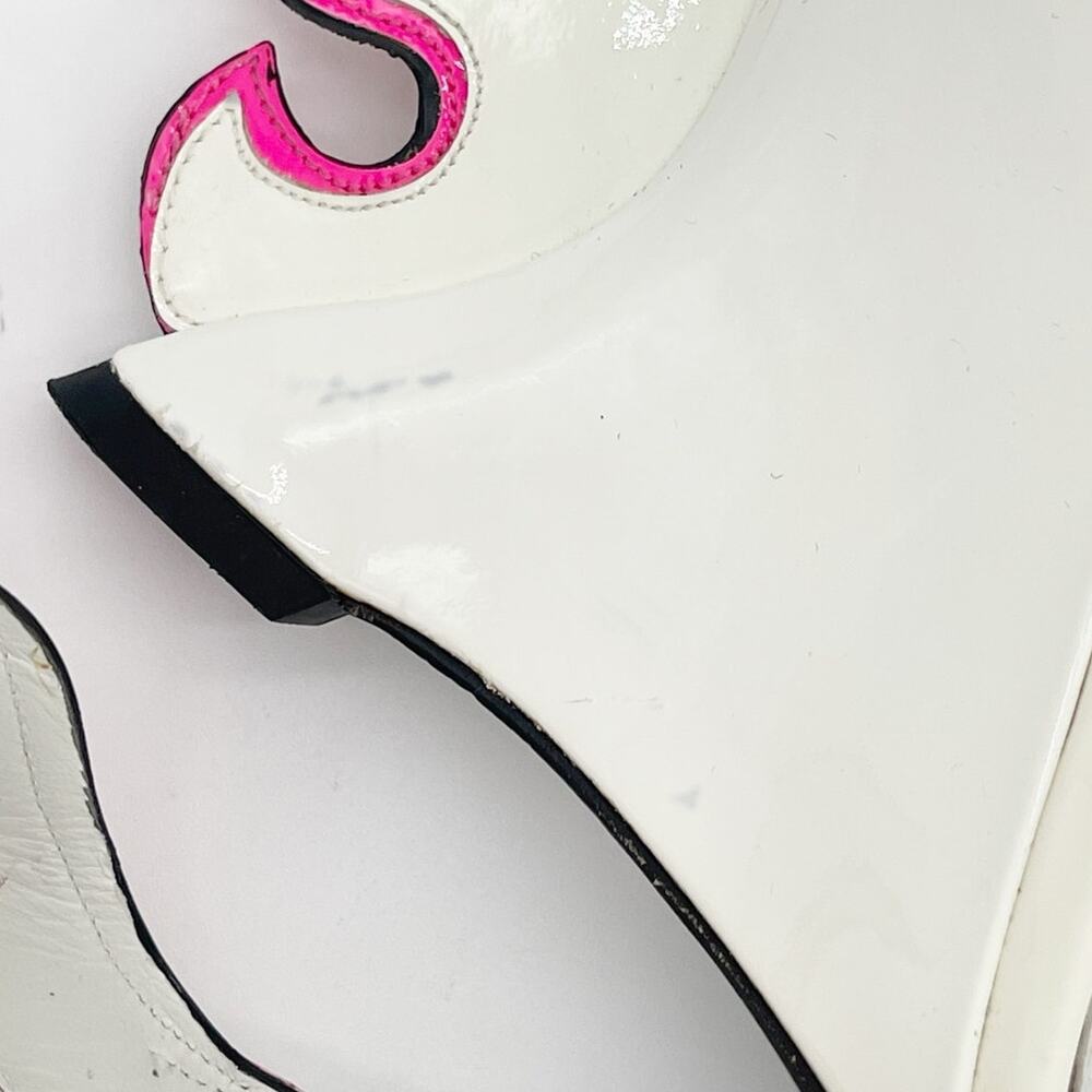 Prada Flame Wedge Sandals White Patent Neon Pink 2018 Reissue Hotrod Heels IT 38 - Picture 7 of 16